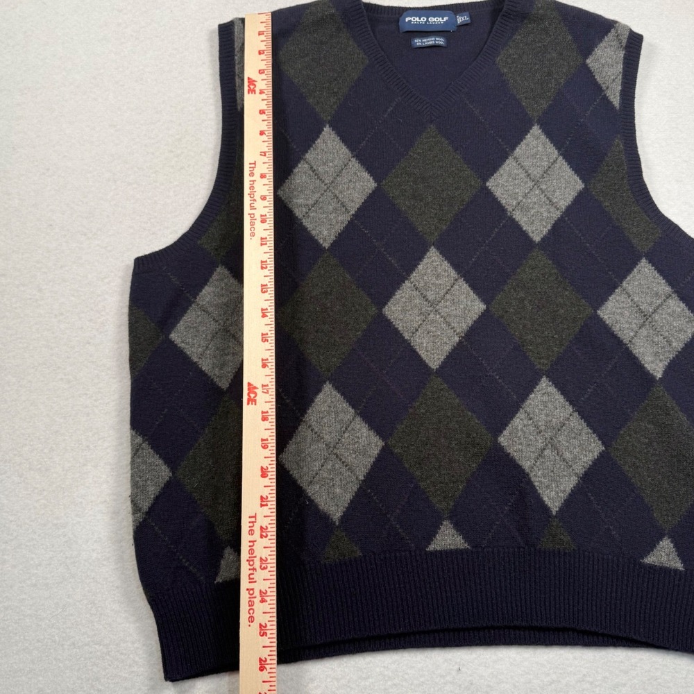 Polo Golf Ralph Lauren Sweater Vest Mens XL Navy Blue Argyle Merino Wool Blend - Picture 4 of 7